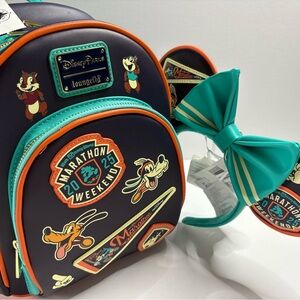 New Disney Park 2025 Marathon Weekend Run Disney Loungefly Backpack & Ears.